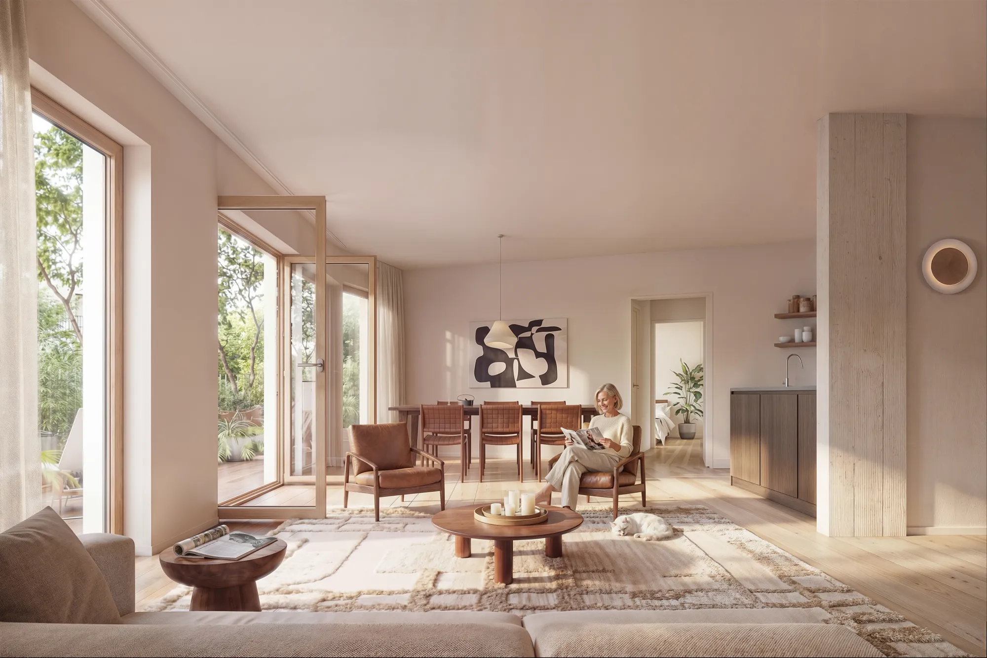 Licht en ruim interieur van een appartement in Mandelhof